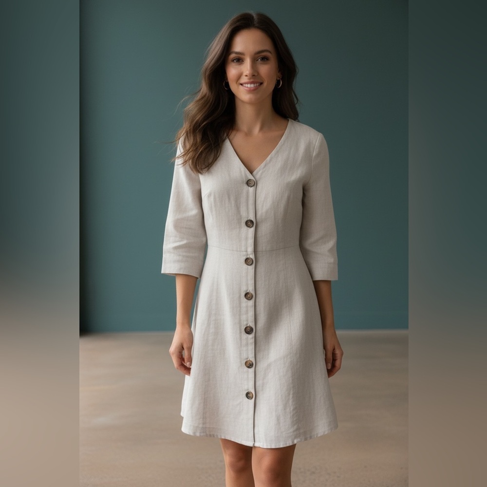 RESERVED Super Cute Button-Down Dress Cream Heather